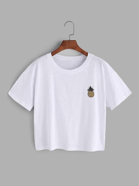 Camiseta Con Parche De Bordado De Piña - Blanco