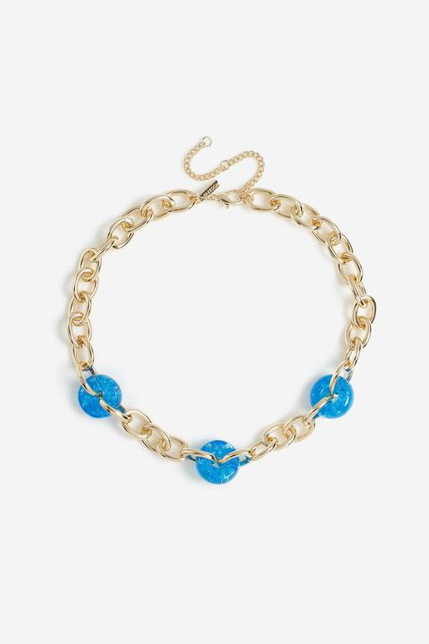 Womens **blue Bead Link Collar Necklace - Blue, Blue