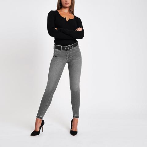Grey Molly Rip Hem Super Skinny Jeans
