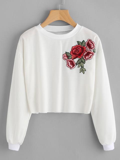 Embroidered Rose Applique Sweatshirt