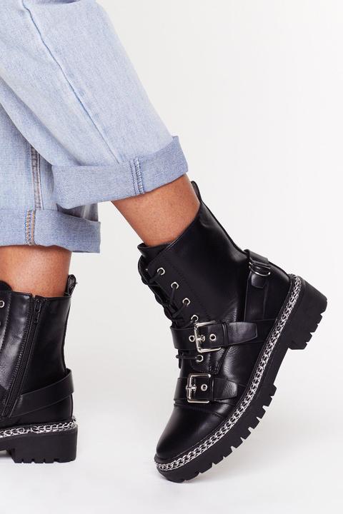 Womens Boots Are Made For Walking Chain Faux Leather Boots