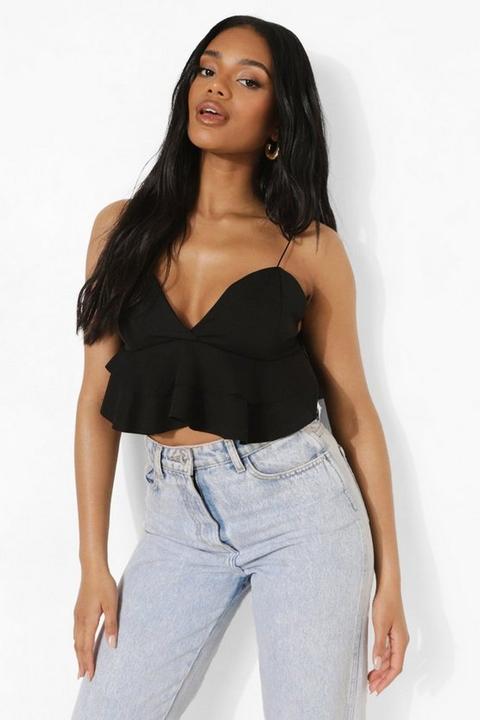 Bralette Crop Petite Con Volante, Negro