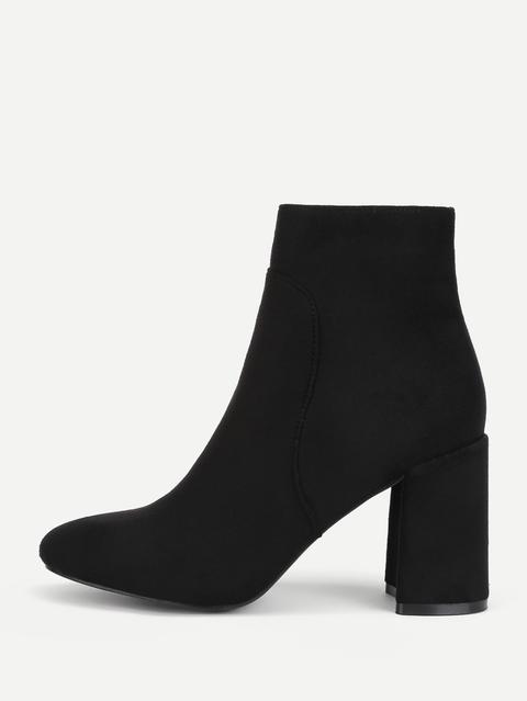 Block Heeled Side Zipper Ankle Boots