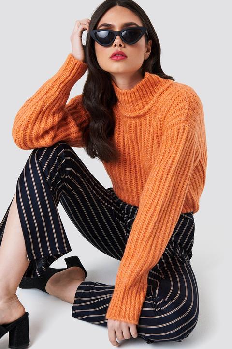 Big Ribbed Oversize Knitted Sweater Orange