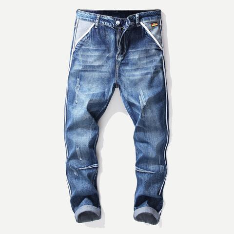 A Tinta Unita Strappato Blu Jeans Da Uomo