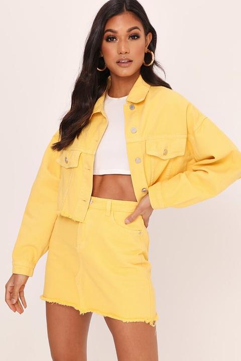 yellow denim jacket and skirt