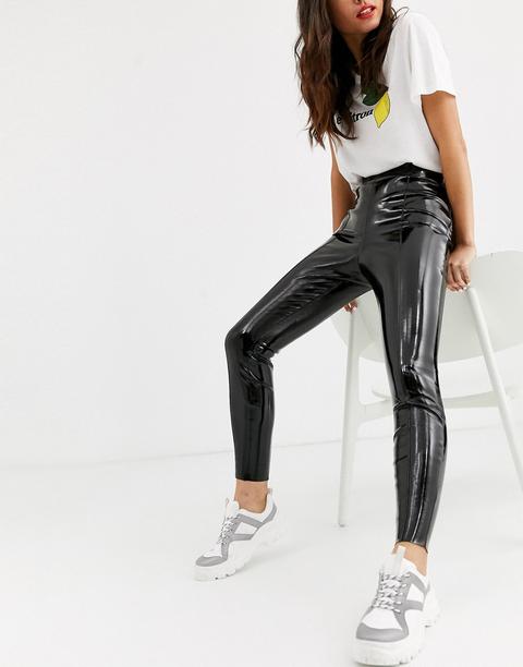 Pantalones De Vinilo Con Diseño De Spray De Asos Design-negro