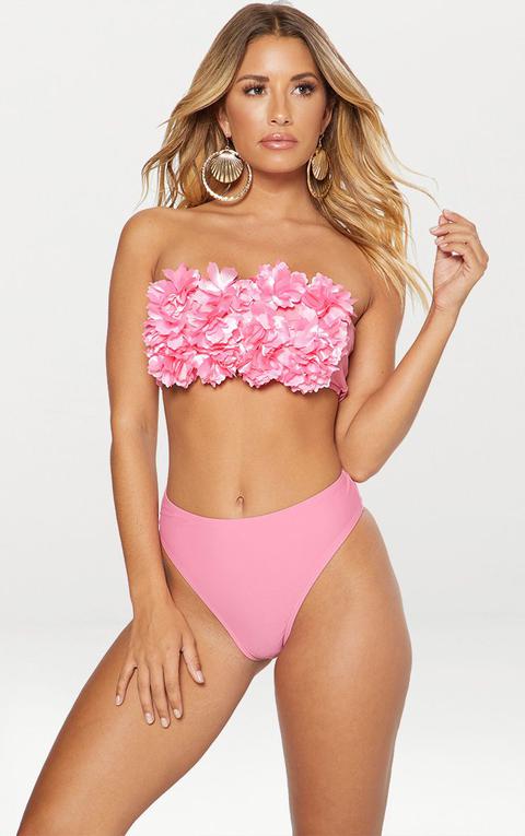 Pink 3d Floral Bandeau Bikini Top