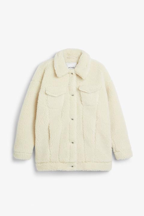 Faux Shearling Utility Jacket - Beige