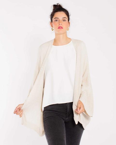 Chaqueta Punto Abierta Con Textura Beige