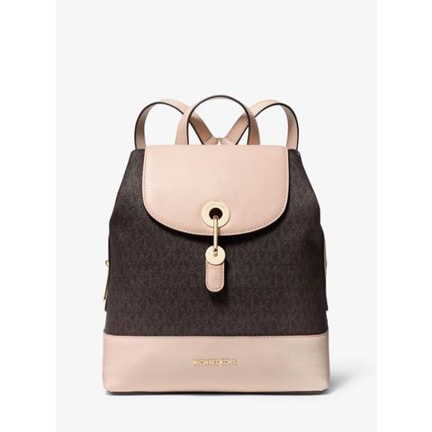 Mkmochila Raven Mediana De Piel Granulada Con Logotipos - Marrón/rosa Claro(marrón) - Michael Kors