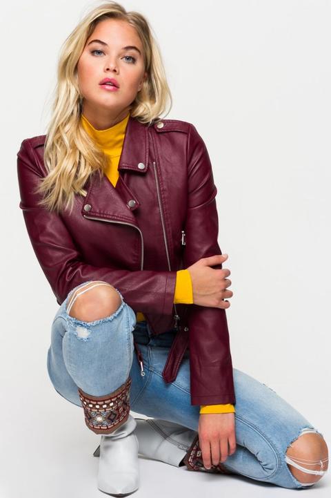 Giacca Biker In Similpelle Bordeaux