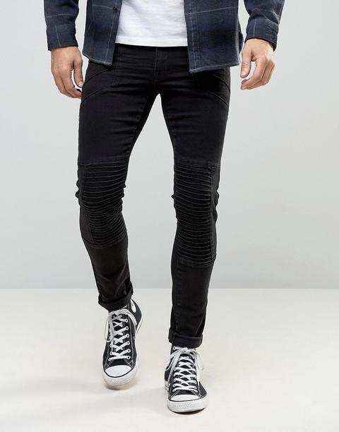 Asos - Jeans Extreme Skinny Neri Con Dettagli Stile Motociclista - Nero