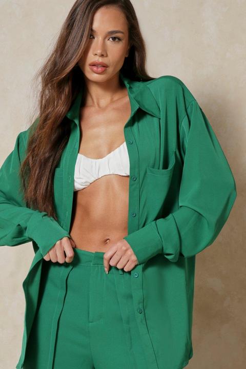 Womens Luxe Twill Pocket Detail Shirt Green