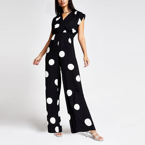 river island black spot wide leg jumpsuit