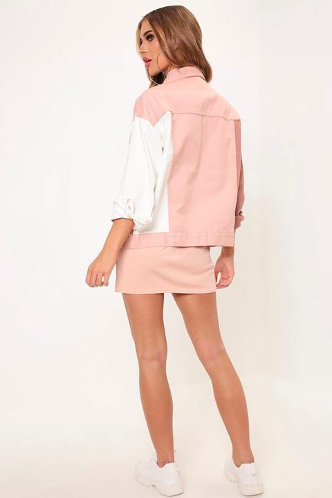 nude colour block denim jacket
