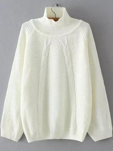 White Turtleneck Raglan Sleeve Sweater