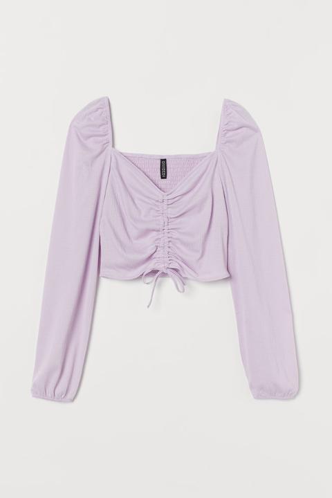 Drawstring-front Top - Purple