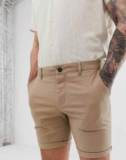 Pantalones Cortos Chinos Ajustados En Color Piedra De Asos Design-beis