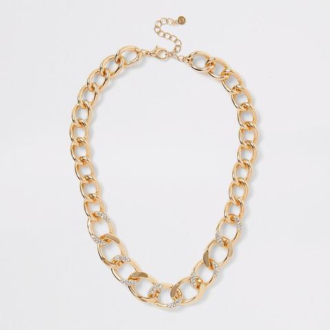 Gold Colour Diamante Chunky Chain Necklace