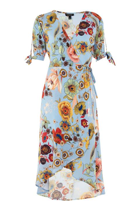 Star And Floral Print Wrap Midi Dress