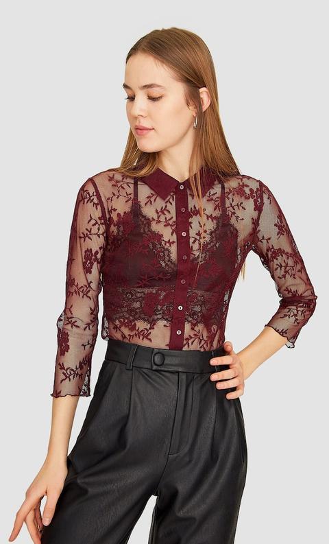 Stradivarius Chemise En Tulle Et Dentelle Femme Prune S