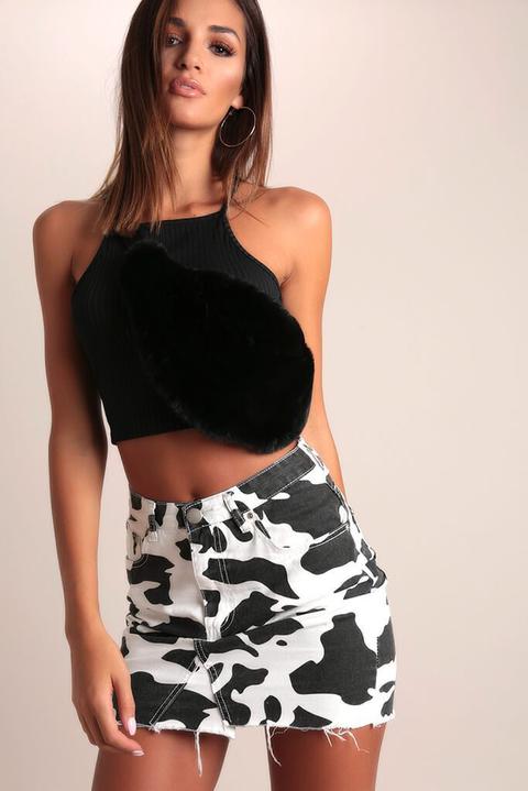 Black/white Cow Print Denim Skirt