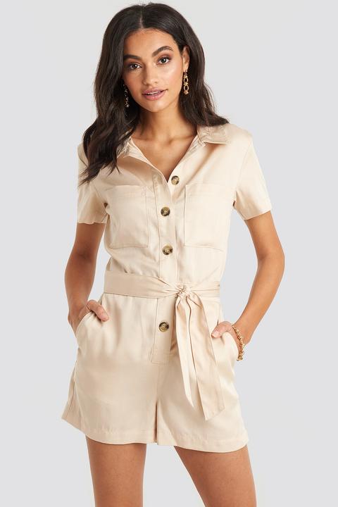 Tencel Belted Cargo Playsuit Beige