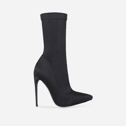 Fiona Pointed Toe Ankle Boot In Black Lycra, Black