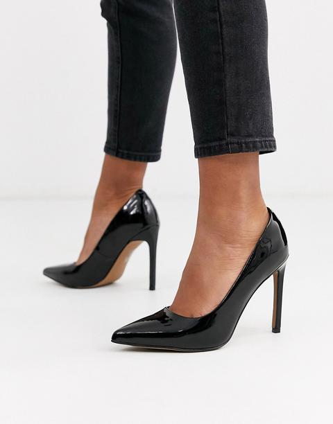 Asos Design Porto Pointed High Heeled Court Shoes In Black Patent