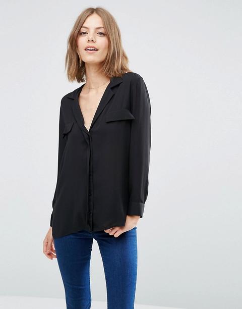 Blusa Sencilla Estilo Pijama Con Detalle De Bolsillos De Asos