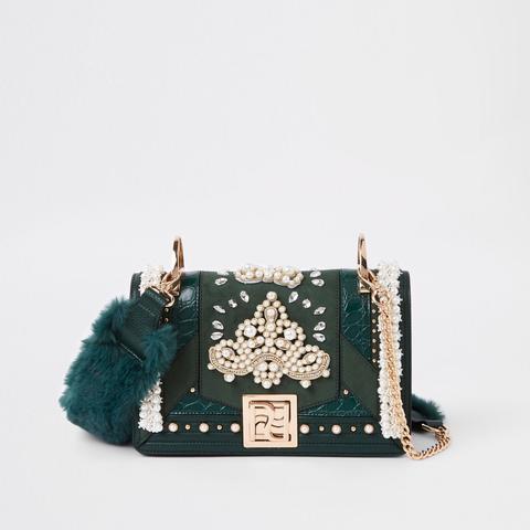 Ri 30 Green Pearl Embellished Cross Body Bag from River Island