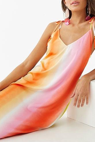 Forever 21 Satin Multicolor Ombre Maxi Dress , Red/multi