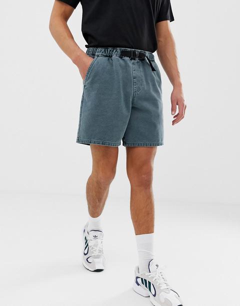 Asos Design - Short Slim Fonctionnel En Toile Avec Ceinture - Bleu Délavé - Bleu