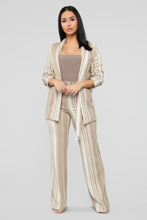 The Isabella Stripe Blazer - Taupe/ivory