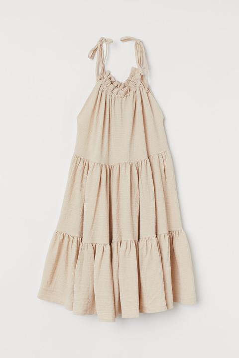 Vestido Holgado De Volantes - Beis