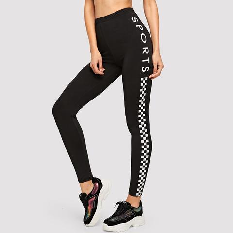 Leggings A Quadri Con Stampa Lettera