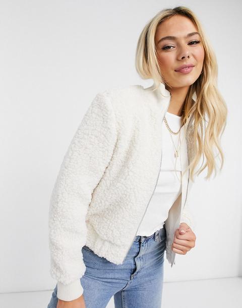 Pimkie Teddy Bomber Jacket In Ecru-neutral