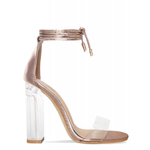 Gianna Rose Gold Snake Lace Up Clear Heels