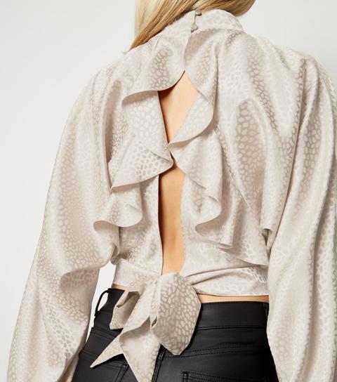 Light Brown Spot Satin Ruffle Back Top New Look