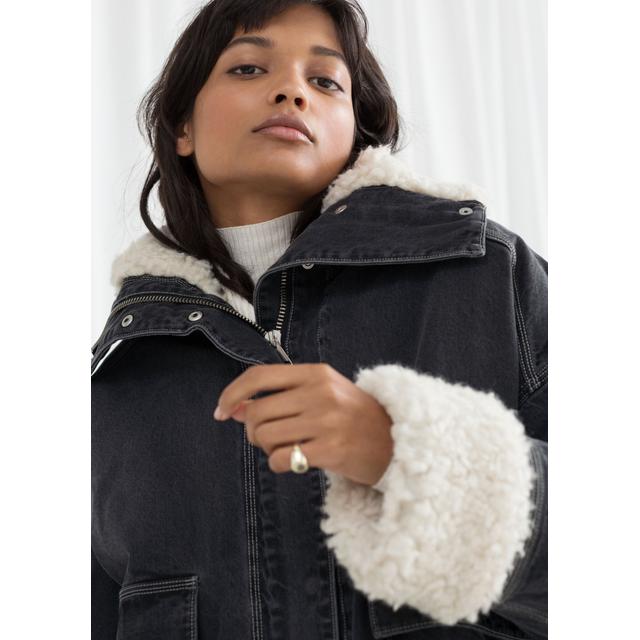 other stories denim faux shearling jacket