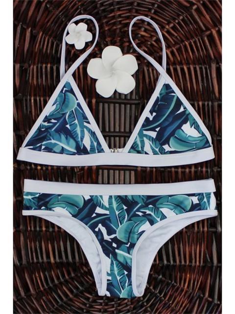 High-cut Leaf Print Bikini Set