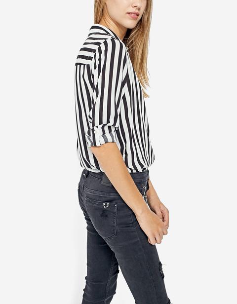 Stripe 3/4 Sleeve Shirt In Black