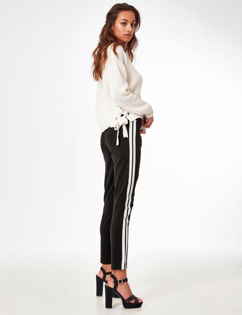 Black And White Leggings With Side Stripe Detail