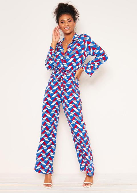 Antonia Blue Geometric Print Jumpsuit