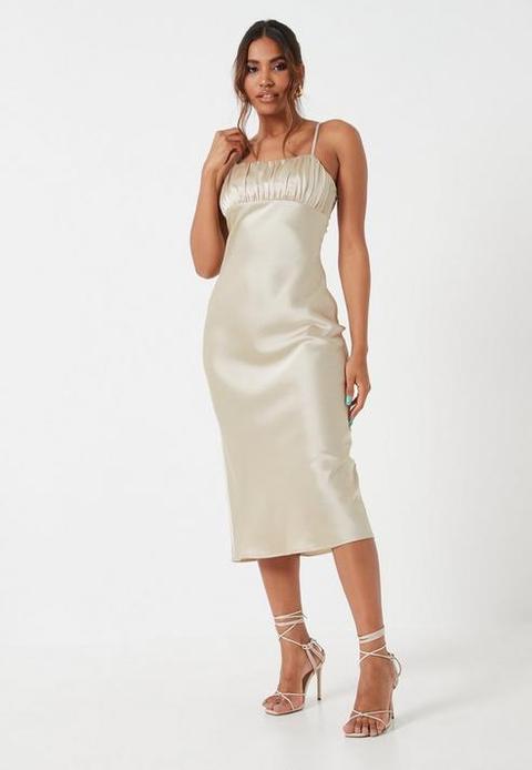 Cream Ruched Bust Strappy Midi Dress, Cream