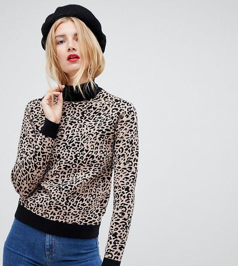 Asos Design Tall - Maglione Accollato Maculato A Maglia Fine - Multicolore