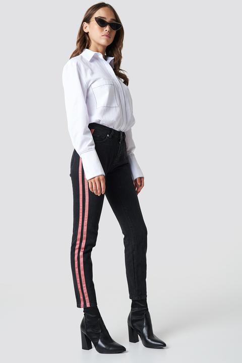 Na-kd Highwaist Double Stripe Jeans - Black