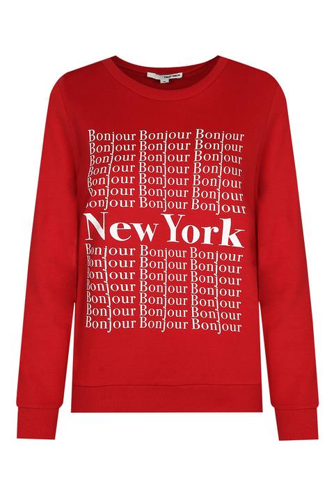 Felpa Rossa Con Slogan New York