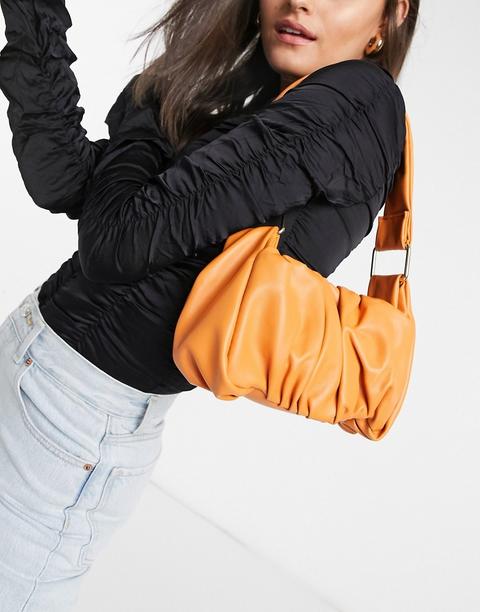 Asos Design Ruched 70s Shoulder Bag With Hardware Strap In Burnt Orange